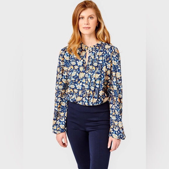 Cartolina Nantucket Tops - Cartolina‎ Nantucket • NWT Poppy Polyester Pleated Blouse Sz XS Preppy Office